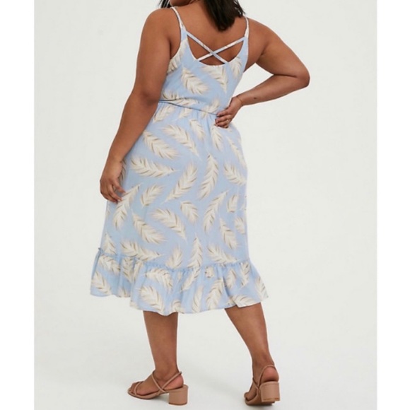 🆕 Light Blue Feather Challis Tie Midi Dress 3 3X 22 24 NWT Torrid New! - Picture 3 of 5